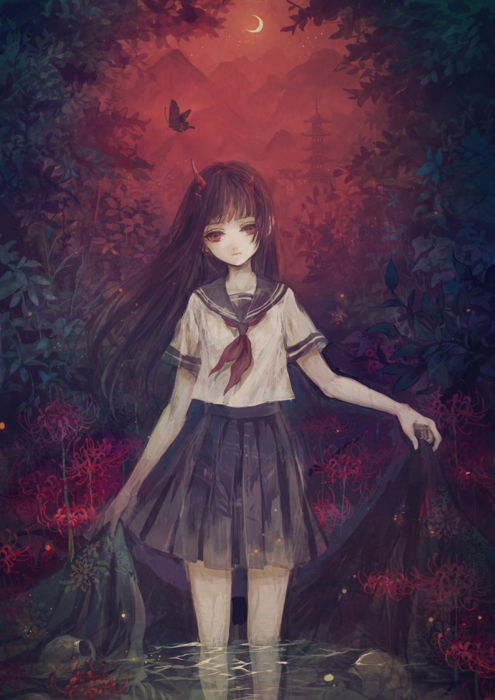 头上<a href='https://www.861230.com/guanhuazhiwu/6599.html' target='_blank'><u>彼岸花</u></a>女壁纸